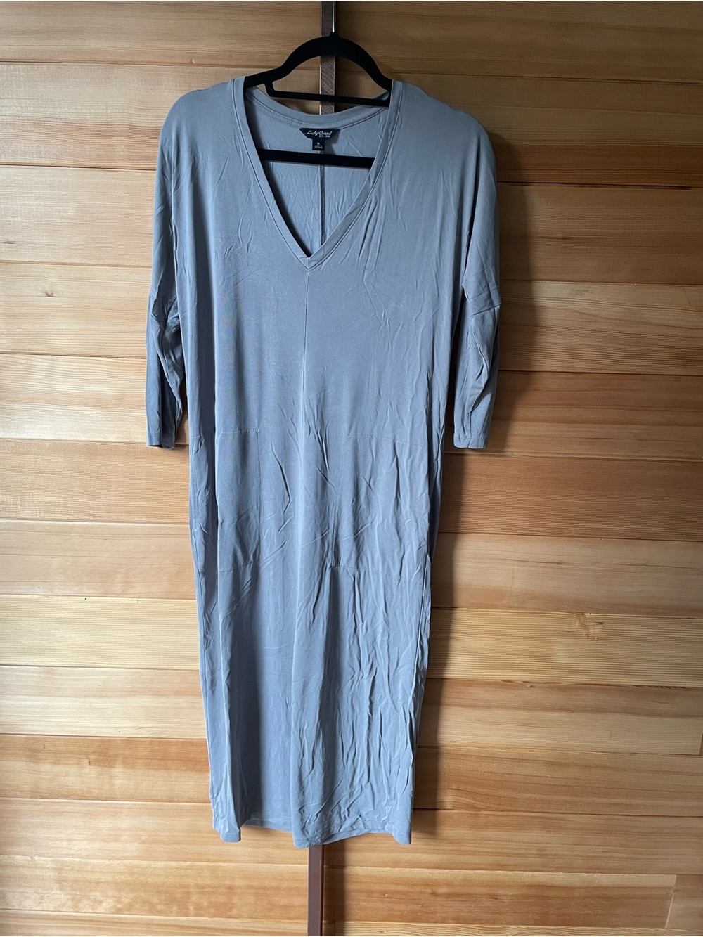 Lucky Brand Light Gray Dress Modal Blend with V Neck and 3/4 Sleeves